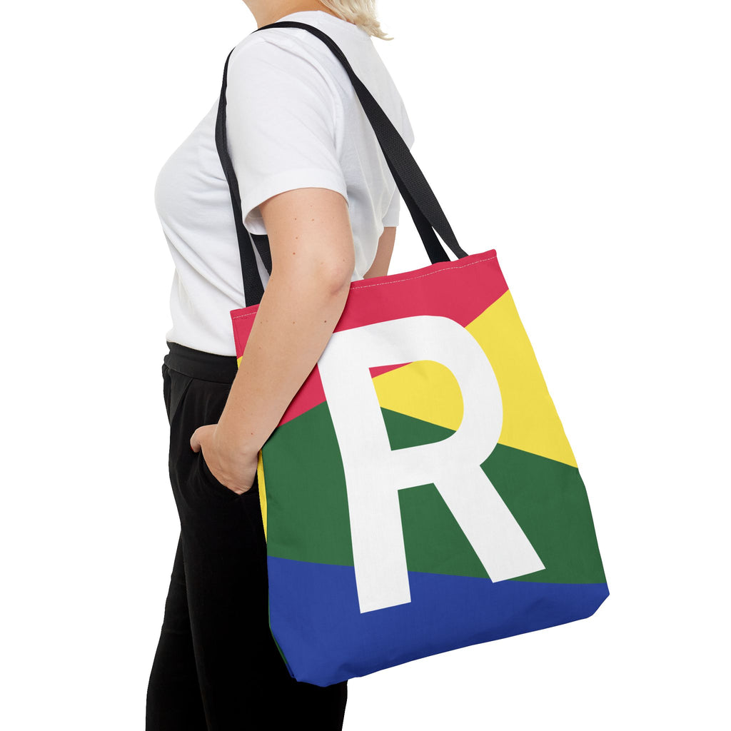 Monogram 'R' Colorblock Tote Bag — Personalized Initial R Shoulder Tote