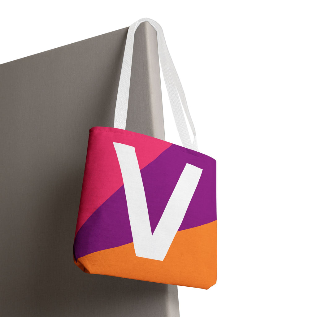 Monogram 'V' Colorblock Tote Bag — Personalized Initial V Shoulder Tote