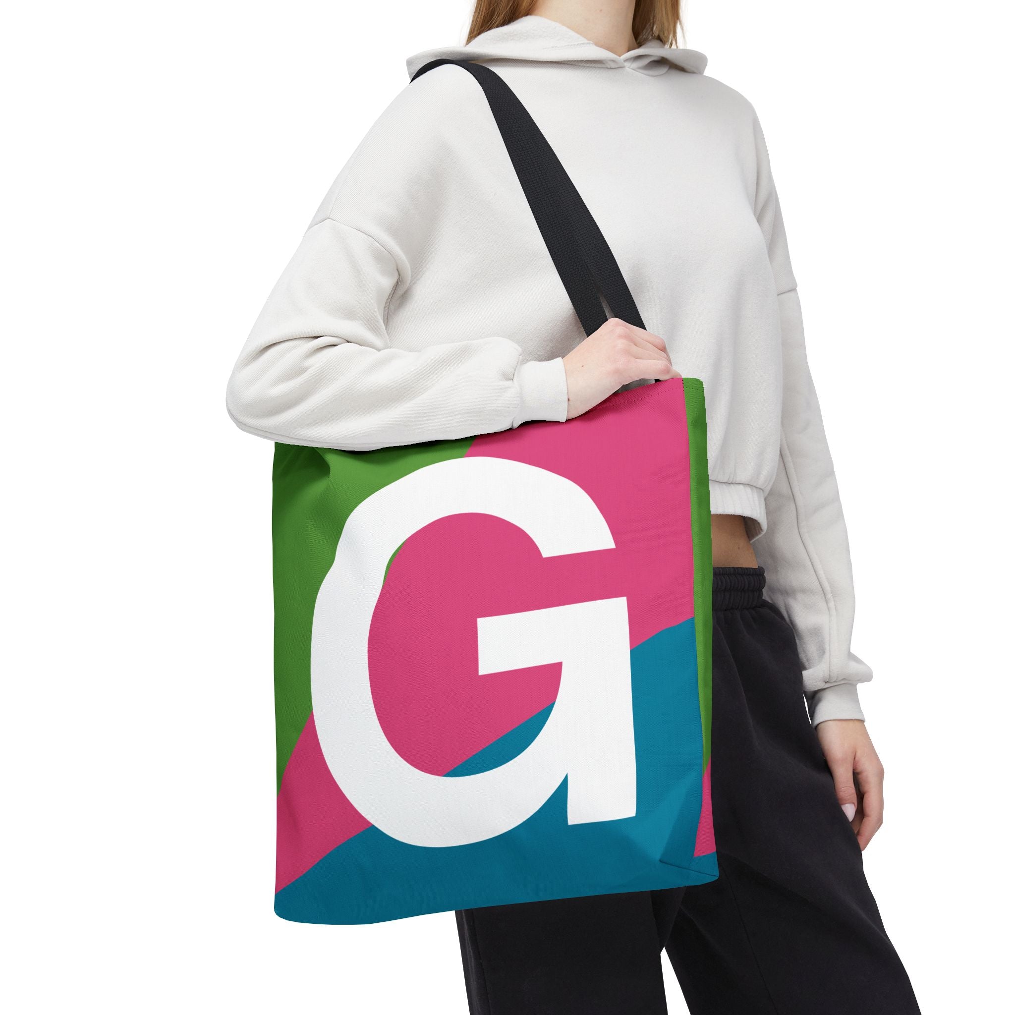 Monogram 'G' Colorblock Tote Bag — Personalized Initial G Shoulder Tote