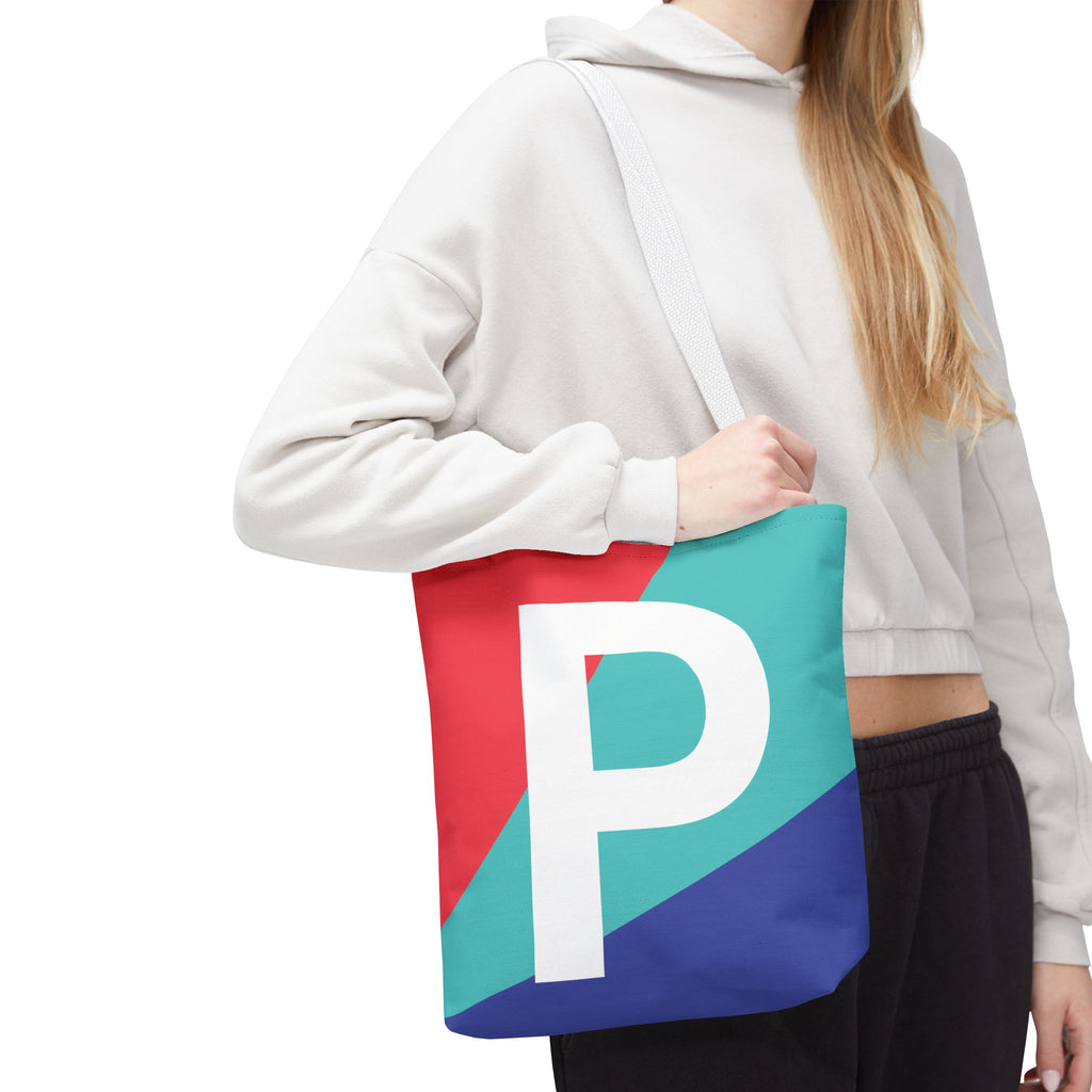 Monogram 'P' Colorblock Tote Bag — Personalized Initial P Shoulder Tote