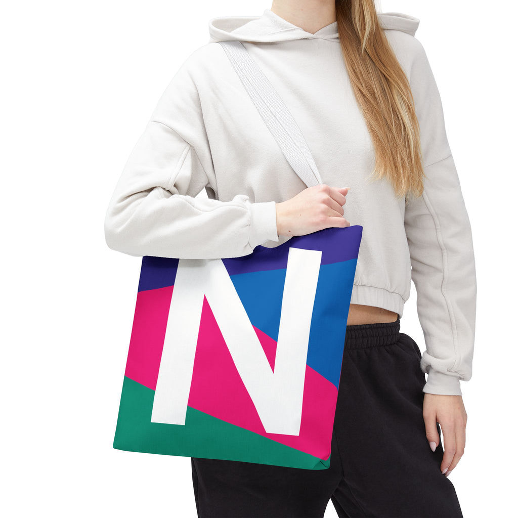 Monogram 'N' Colorblock Tote Bag — Personalized Initial N Shoulder Tote