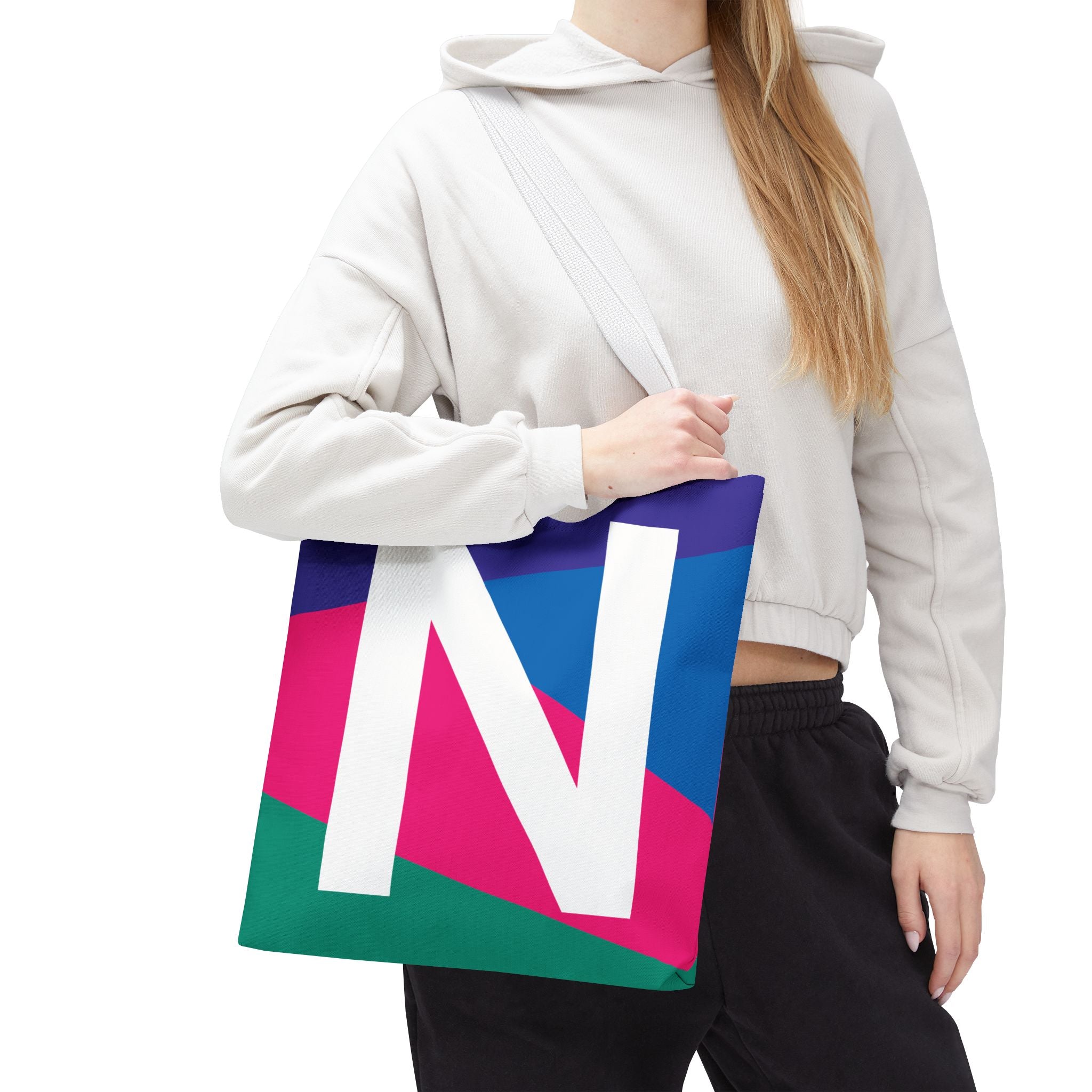 Monogram 'N' Colorblock Tote Bag — Personalized Initial N Shoulder Tote
