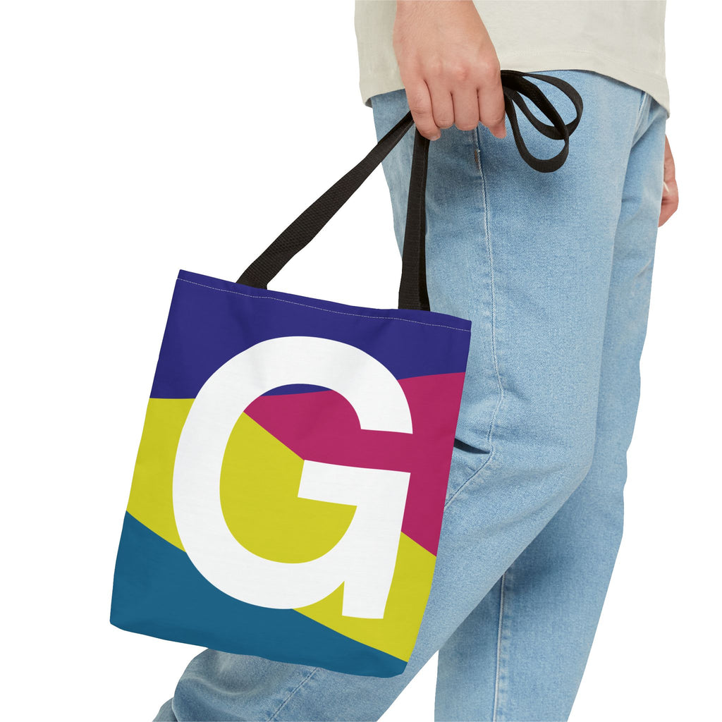 Monogram 'G' Colorblock Tote Bag — Personalized Initial G Shoulder Tote