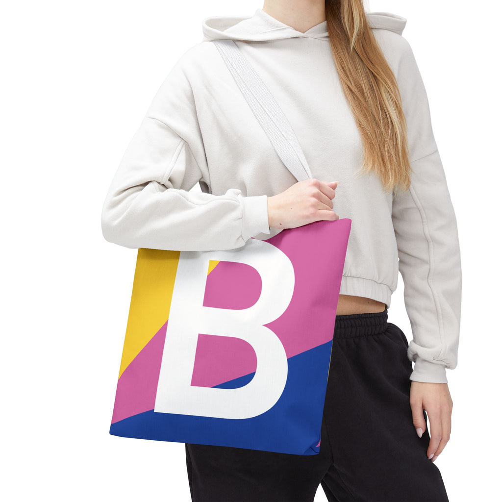 Monogram 'B' Colorblock Tote Bag — Personalized Initial B Shoulder Tote