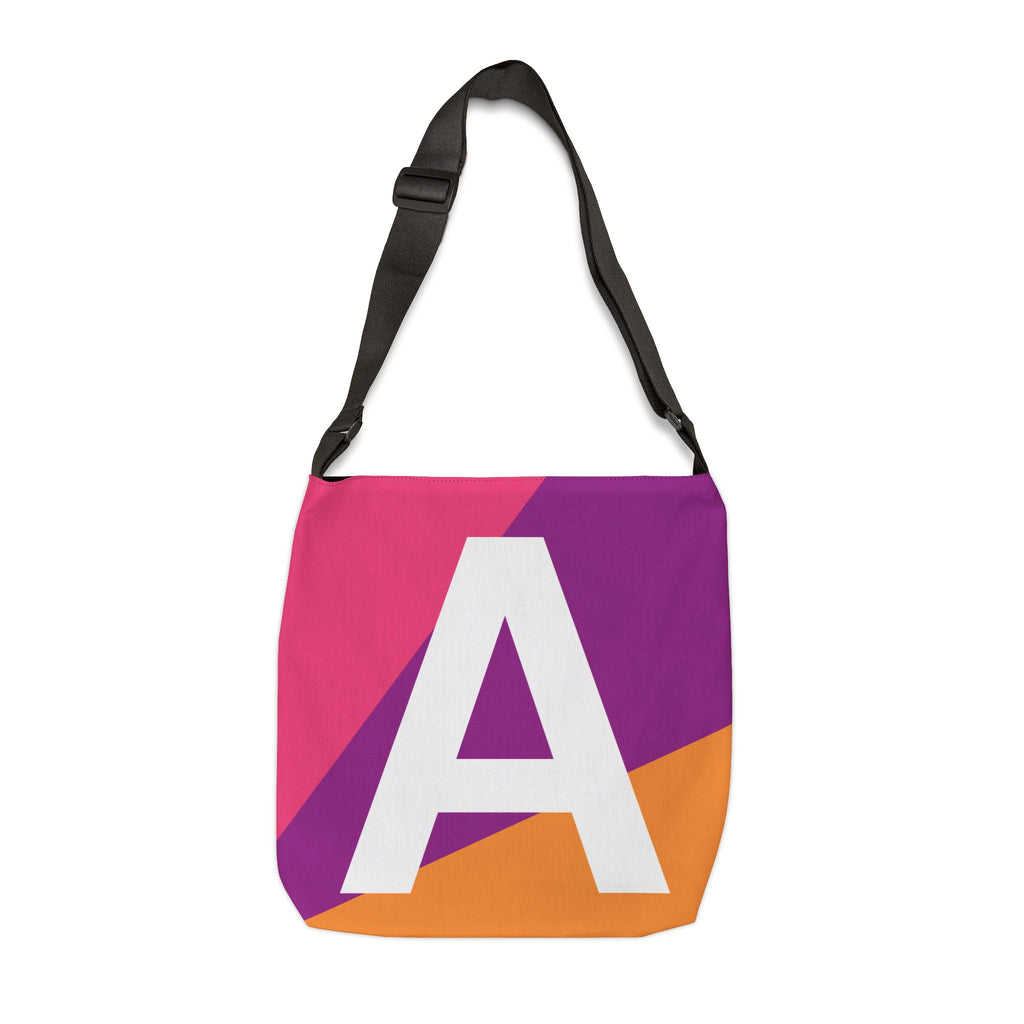 Initial Letter 'A' Colorblock Adjustable Tote Bag — Monogram Alphabet Shoulder Bag