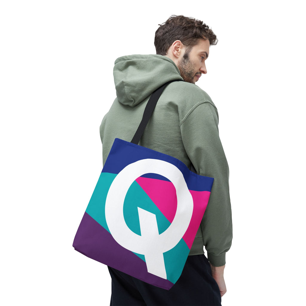 Monogram 'Q' Colorblock Tote Bag — Personalized Initial Q Shoulder Tote