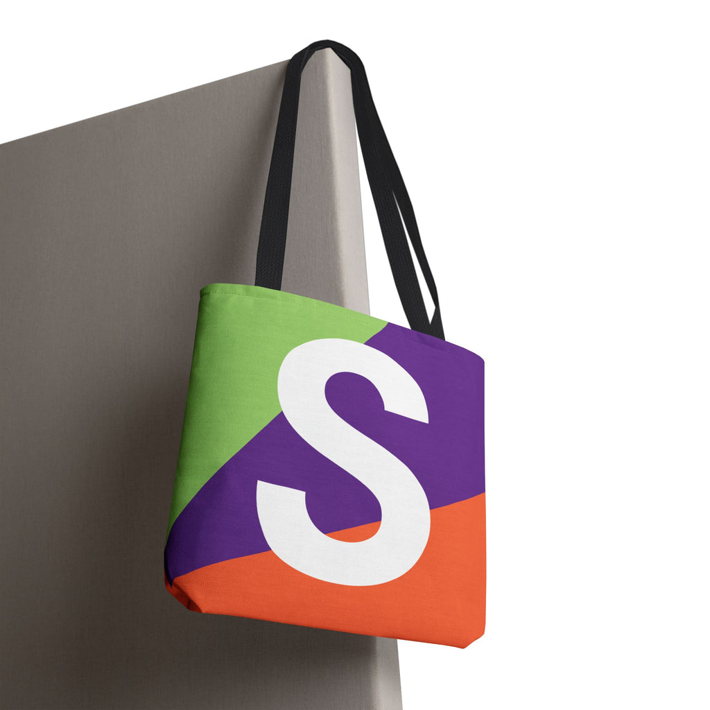 Monogram 'S' Colorblock Tote Bag — Personalized Initial S Shoulder Tote