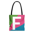 Monogram 'F' Colorblock Tote Bag — Personalized Initial F Shoulder Tote