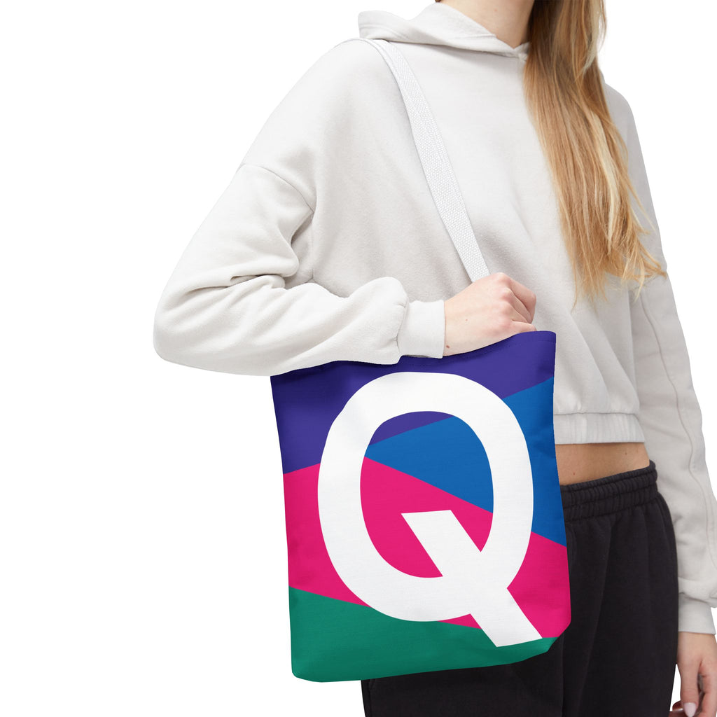 Monogram 'Q' Colorblock Tote Bag — Personalized Initial Q Shoulder Tote