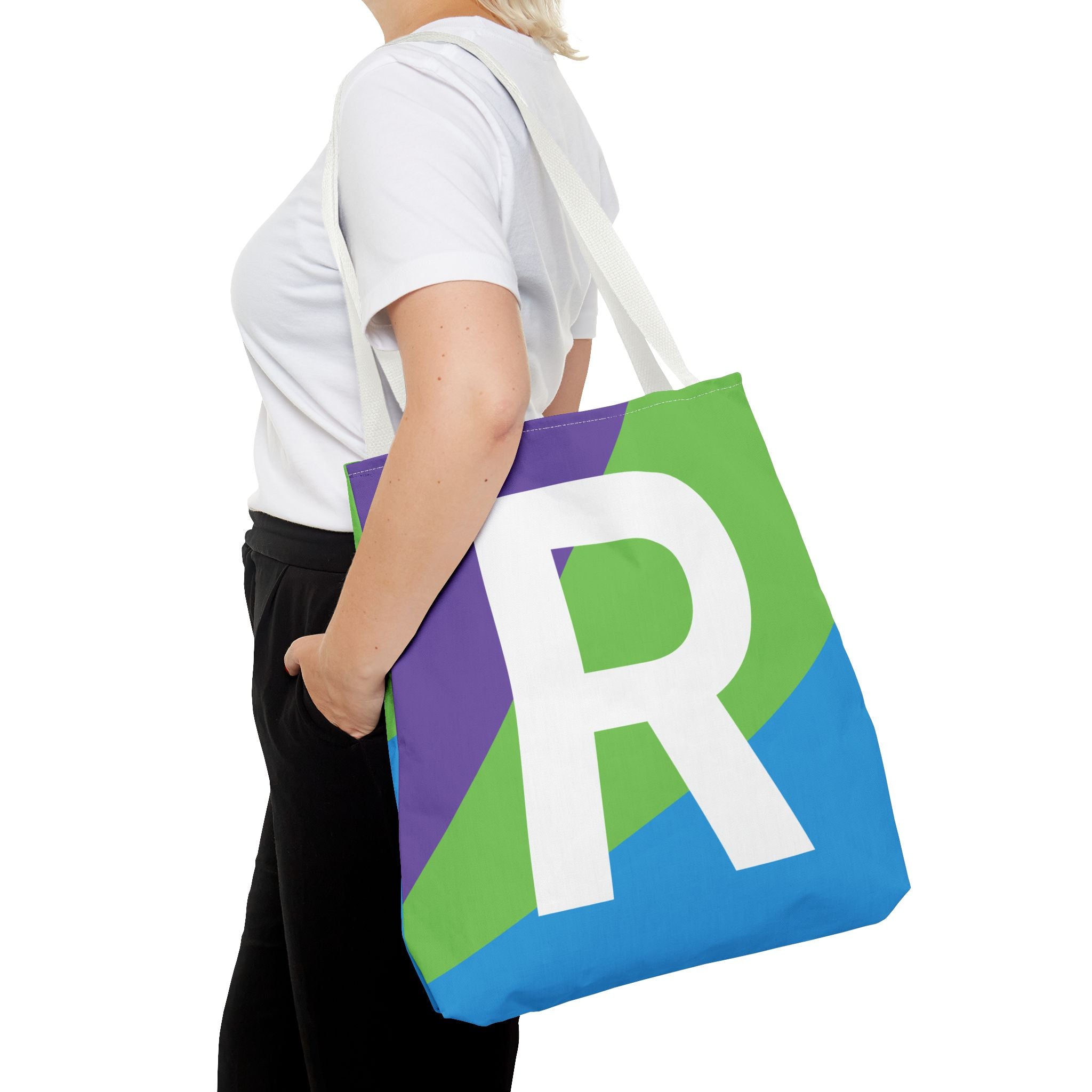 Monogram 'R' Colorblock Tote Bag — Personalized Initial R Shoulder Tote