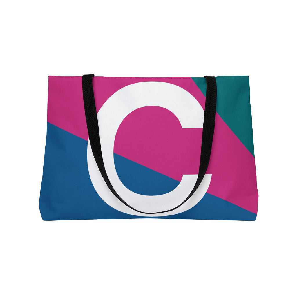 Personalized 'C' Colorblock Tote Bag — Monogram Weekender Tote