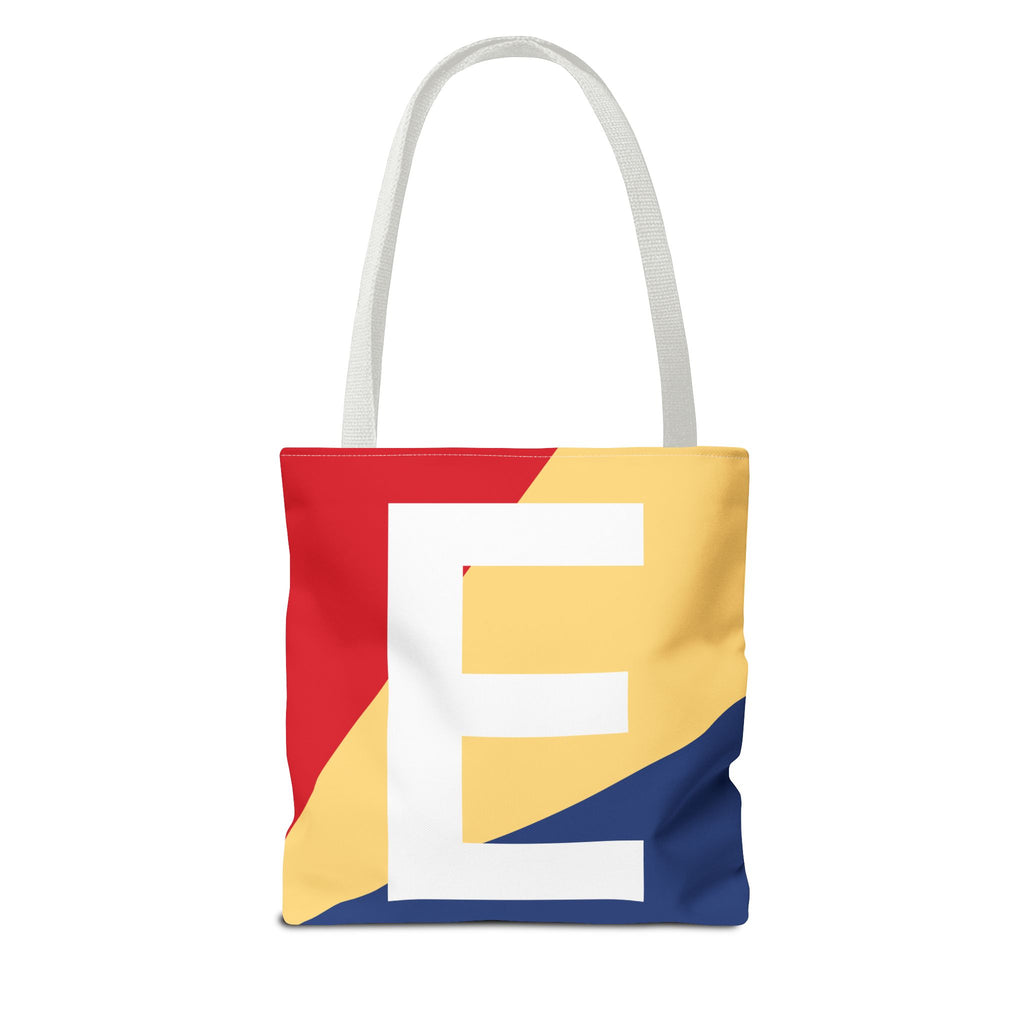 Monogram 'E' Colorblock Tote Bag — Personalized Initial E Shoulder Tote
