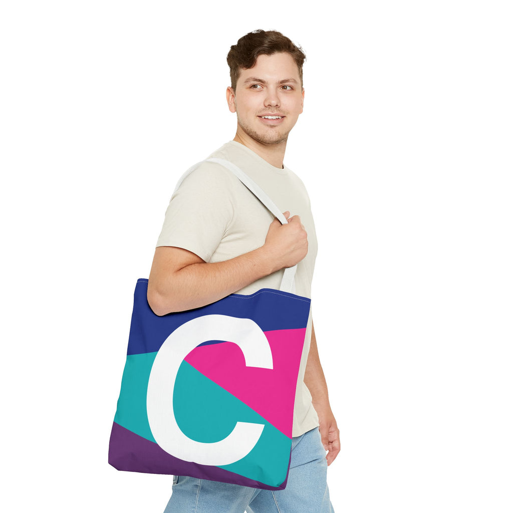 Monogram 'C' Colorblock Tote Bag — Personalized Initial C Shoulder Tote