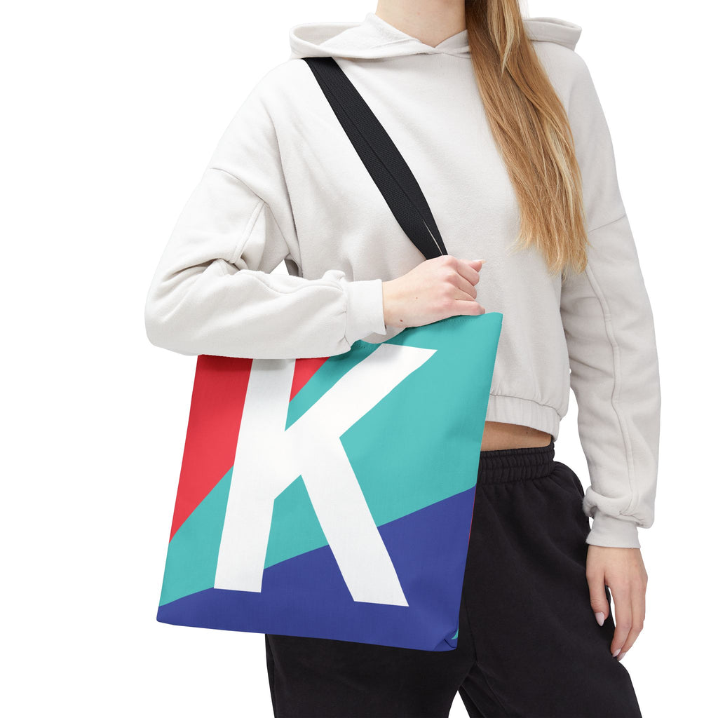 Monogram 'K' Colorblock Tote Bag — Personalized Initial K Shoulder Tote
