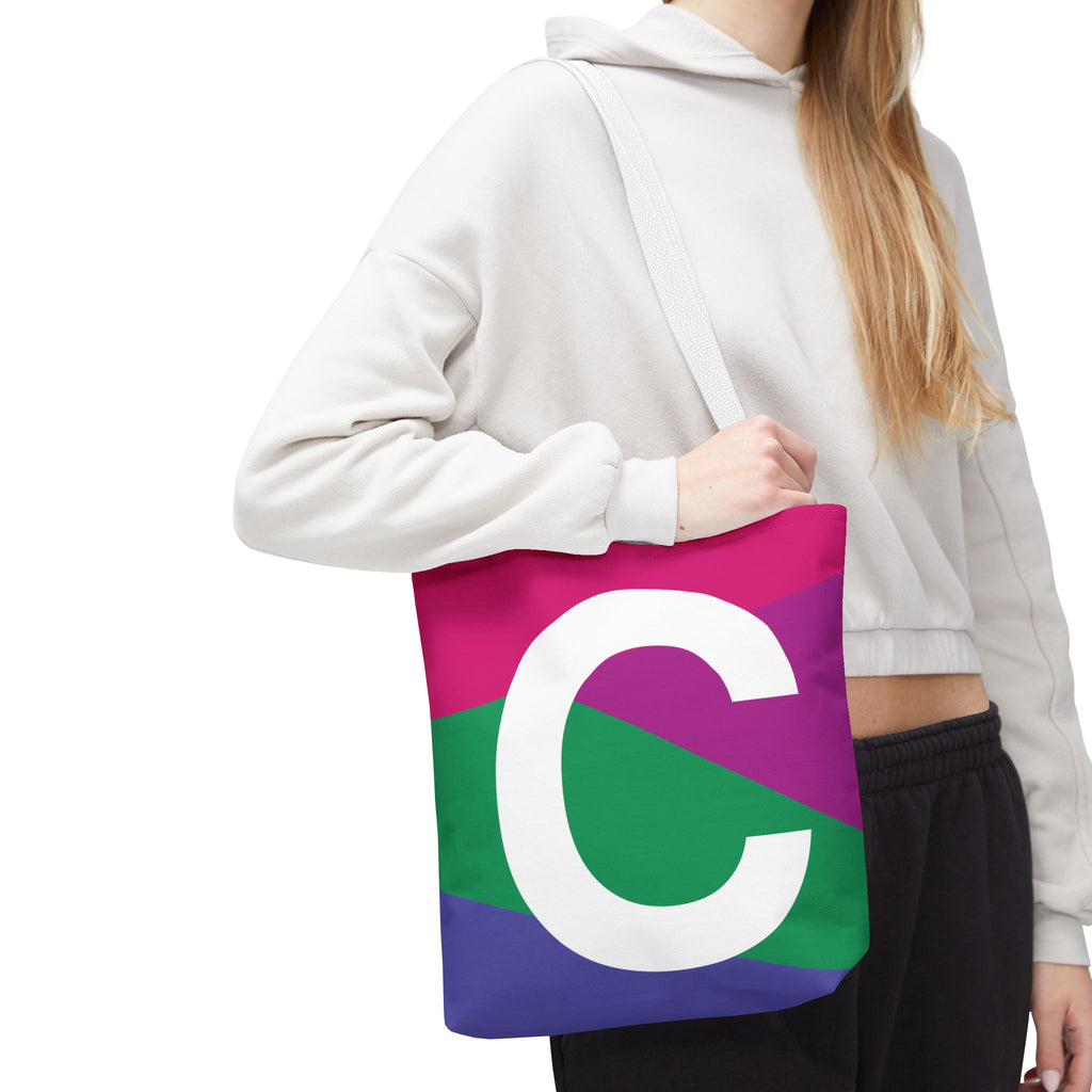 Monogram 'C' Colorblock Tote Bag — Personalized Initial C Shoulder Tote
