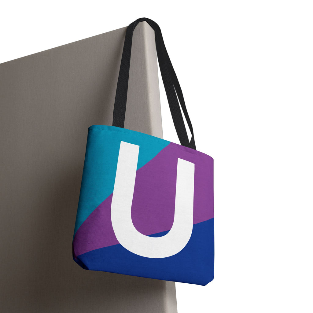 Monogram 'U' Colorblock Tote Bag — Personalized Initial U Shoulder Tote