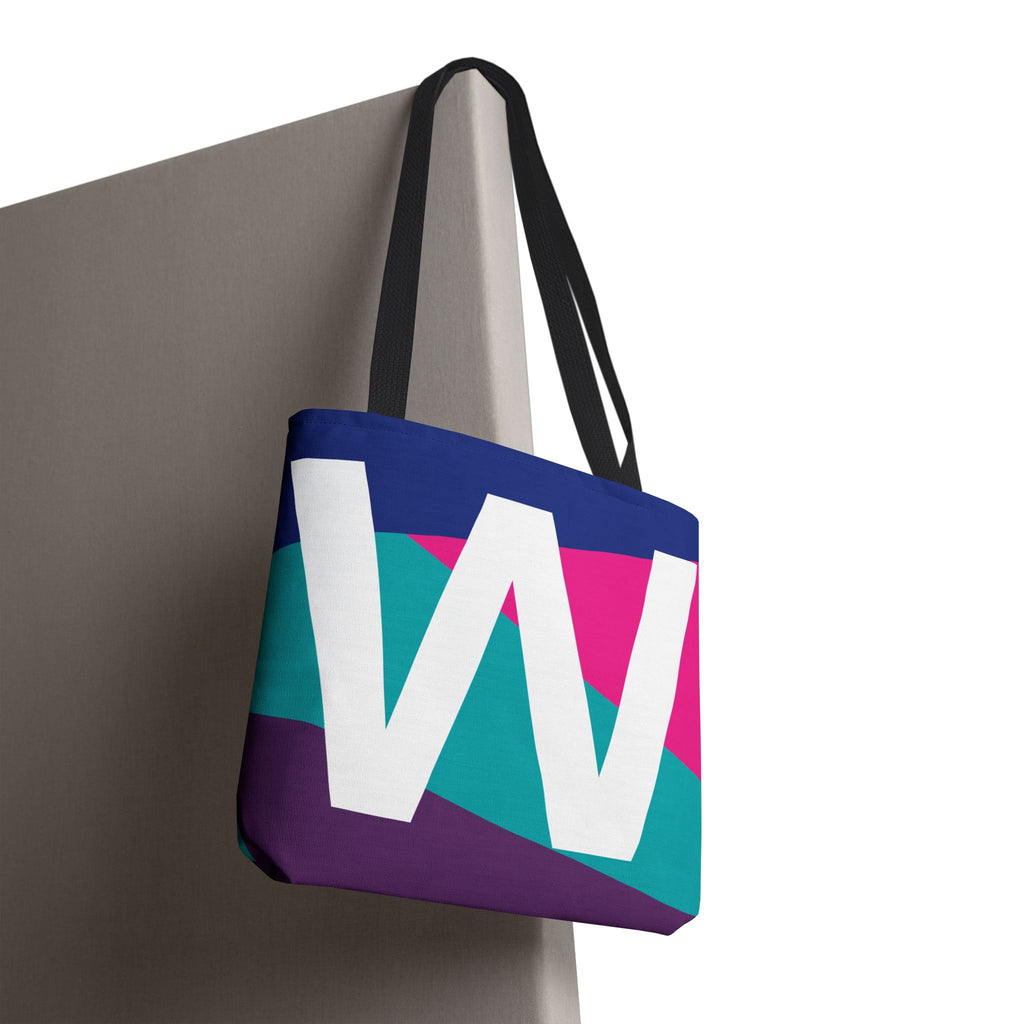 Monogram 'W' Colorblock Tote Bag — Personalized Initial W Shoulder Tote