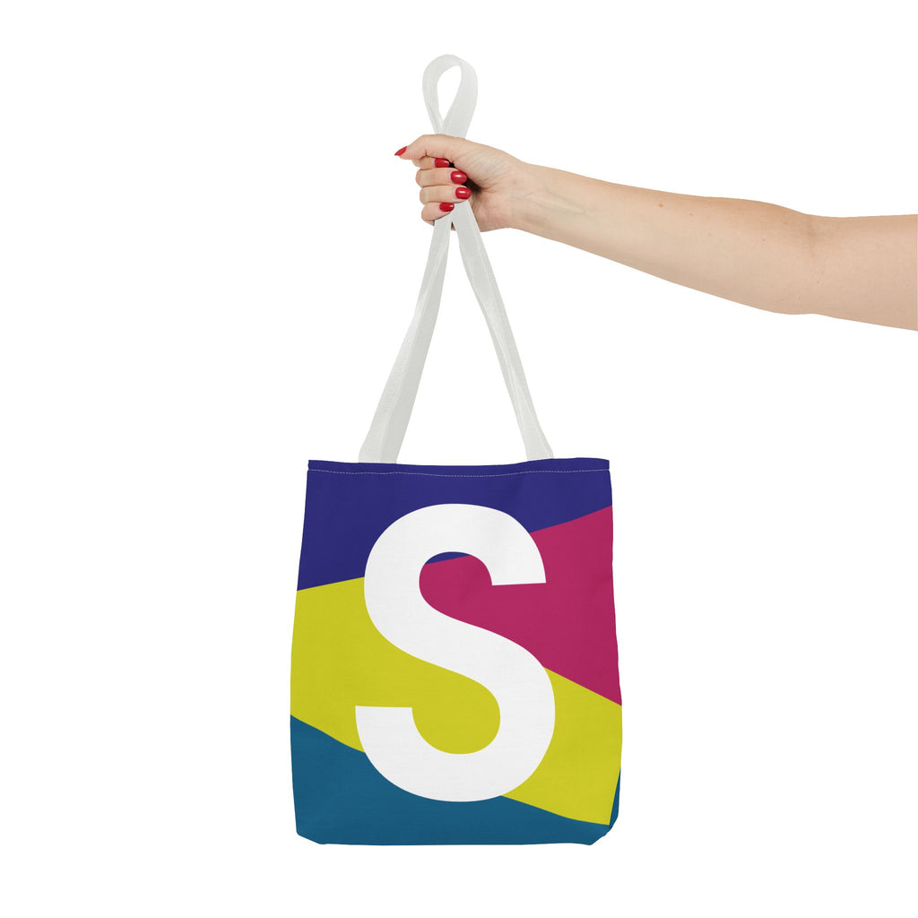 Monogram 'S' Colorblock Tote Bag — Personalized Initial S Shoulder Tote