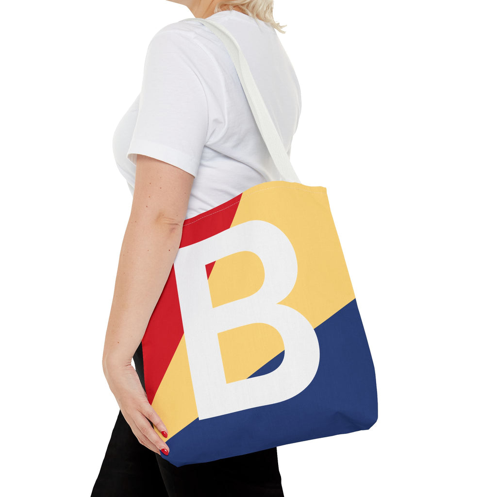 Monogram 'B' Colorblock Tote Bag — Personalized Initial B Shoulder Tote