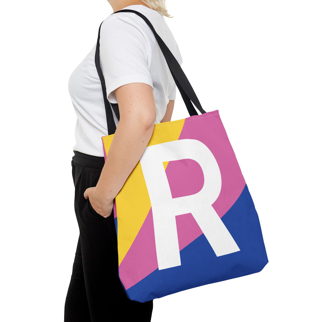 Monogram 'R' Colorblock Tote Bag — Personalized Initial R Shoulder Tote