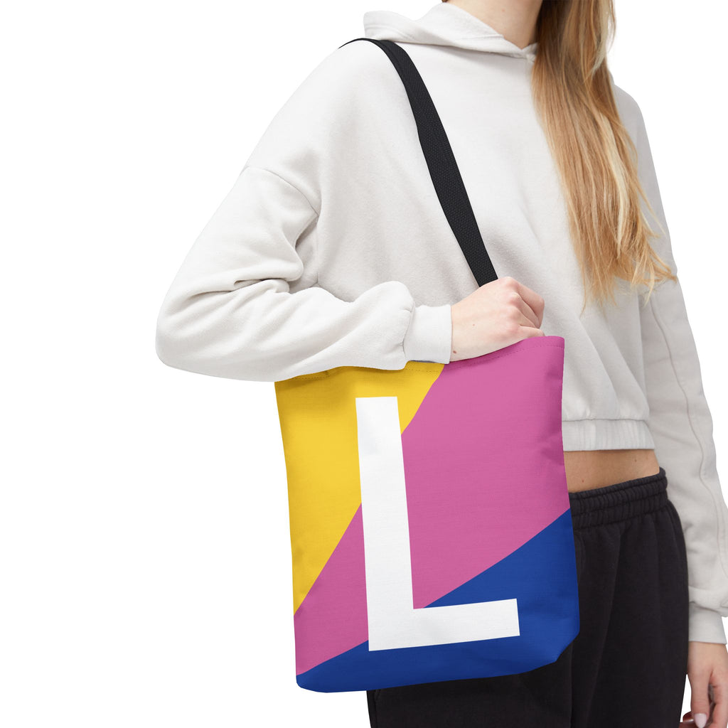 Monogram 'L' Colorblock Tote Bag — Personalized Initial L Shoulder Tote