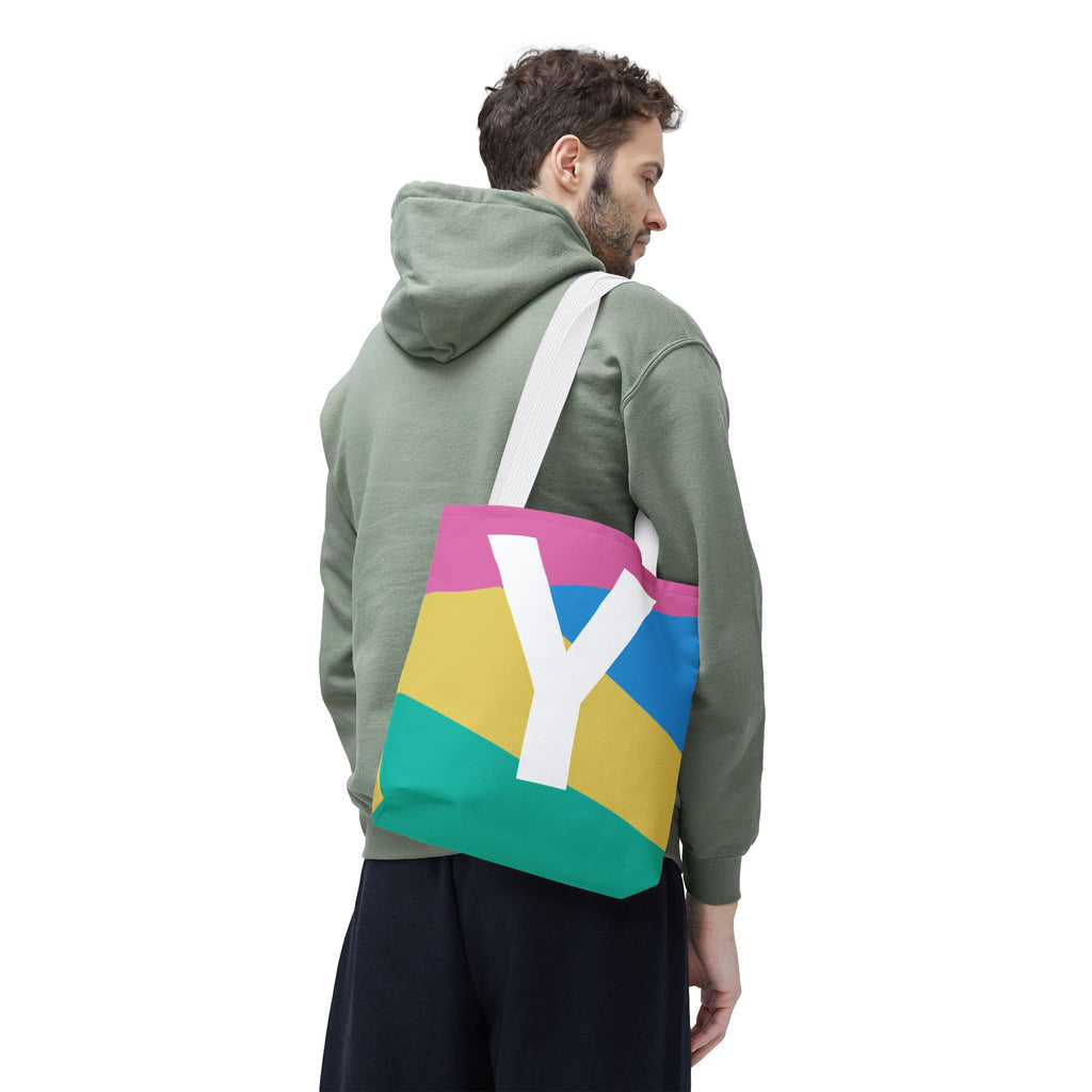 Monogram 'Y' Colorblock Tote Bag — Personalized Initial Y Shoulder Tote