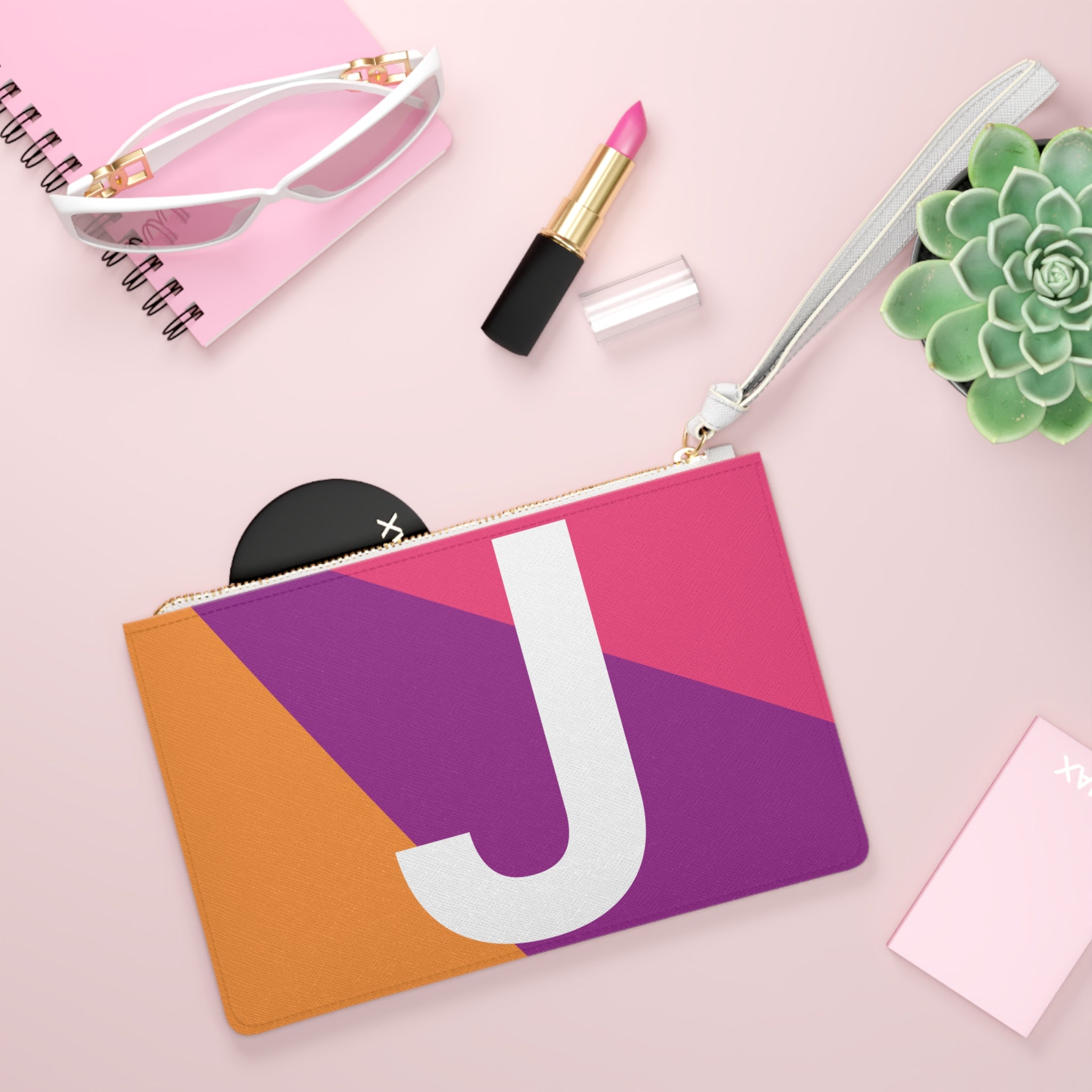 Monogram 'J' Colorblock Clutch Bag — Bold Geometric Wristlet for Everyday & Gifts
