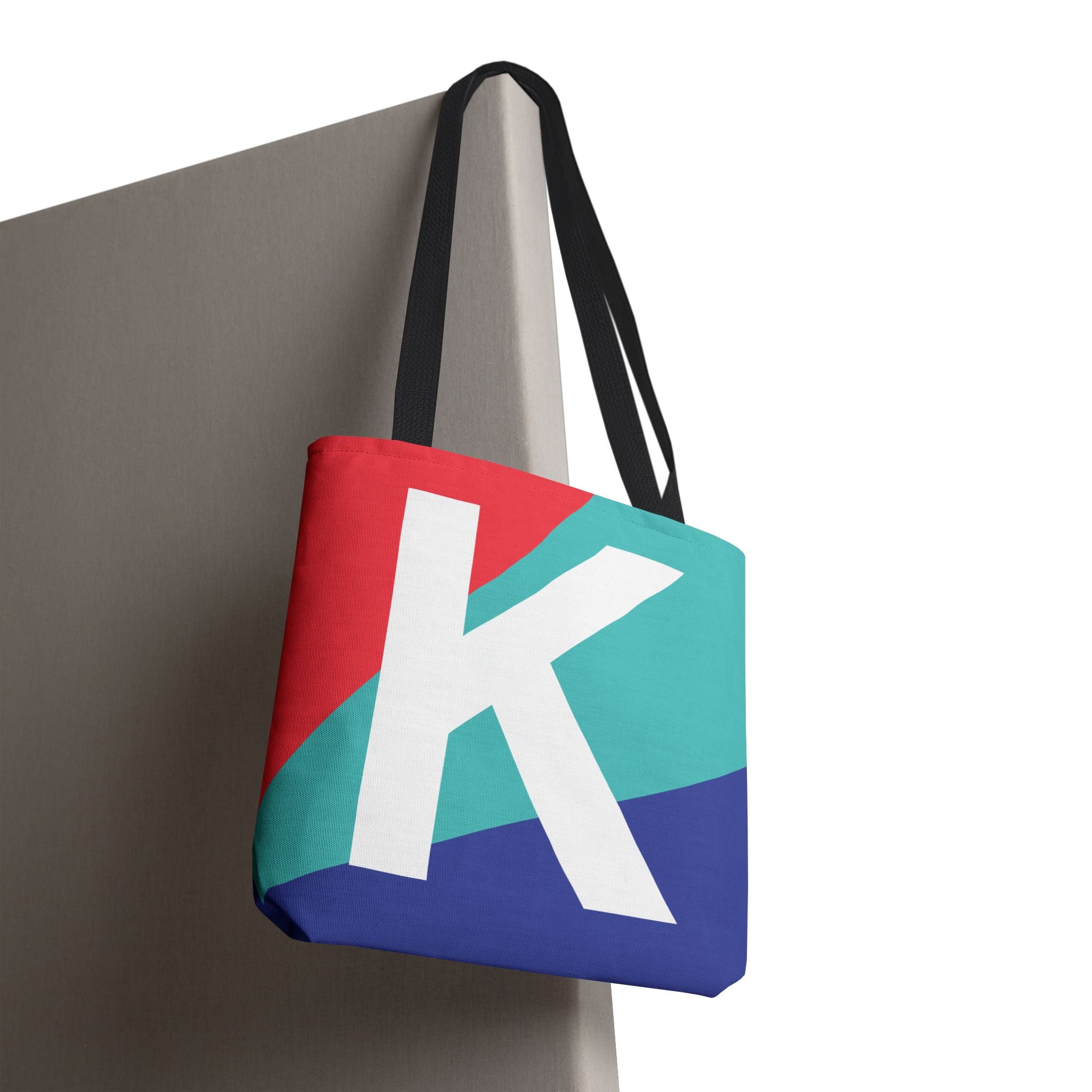 Monogram 'K' Colorblock Tote Bag — Personalized Initial K Shoulder Tote