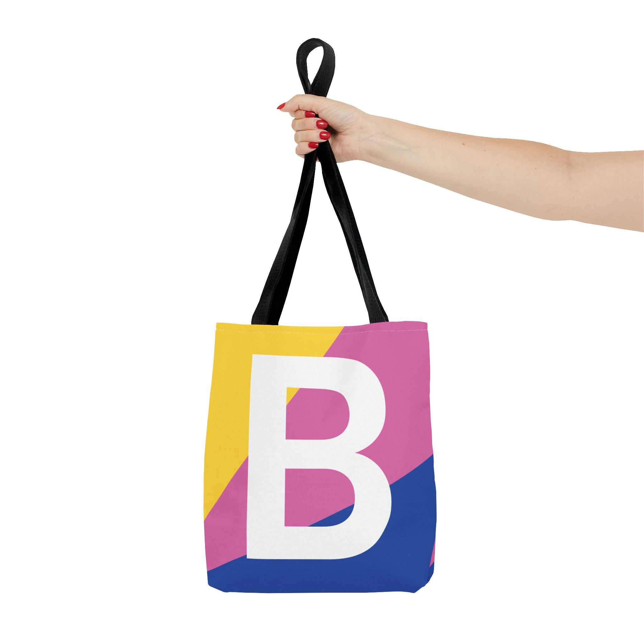 Monogram 'B' Colorblock Tote Bag — Personalized Initial B Shoulder Tote