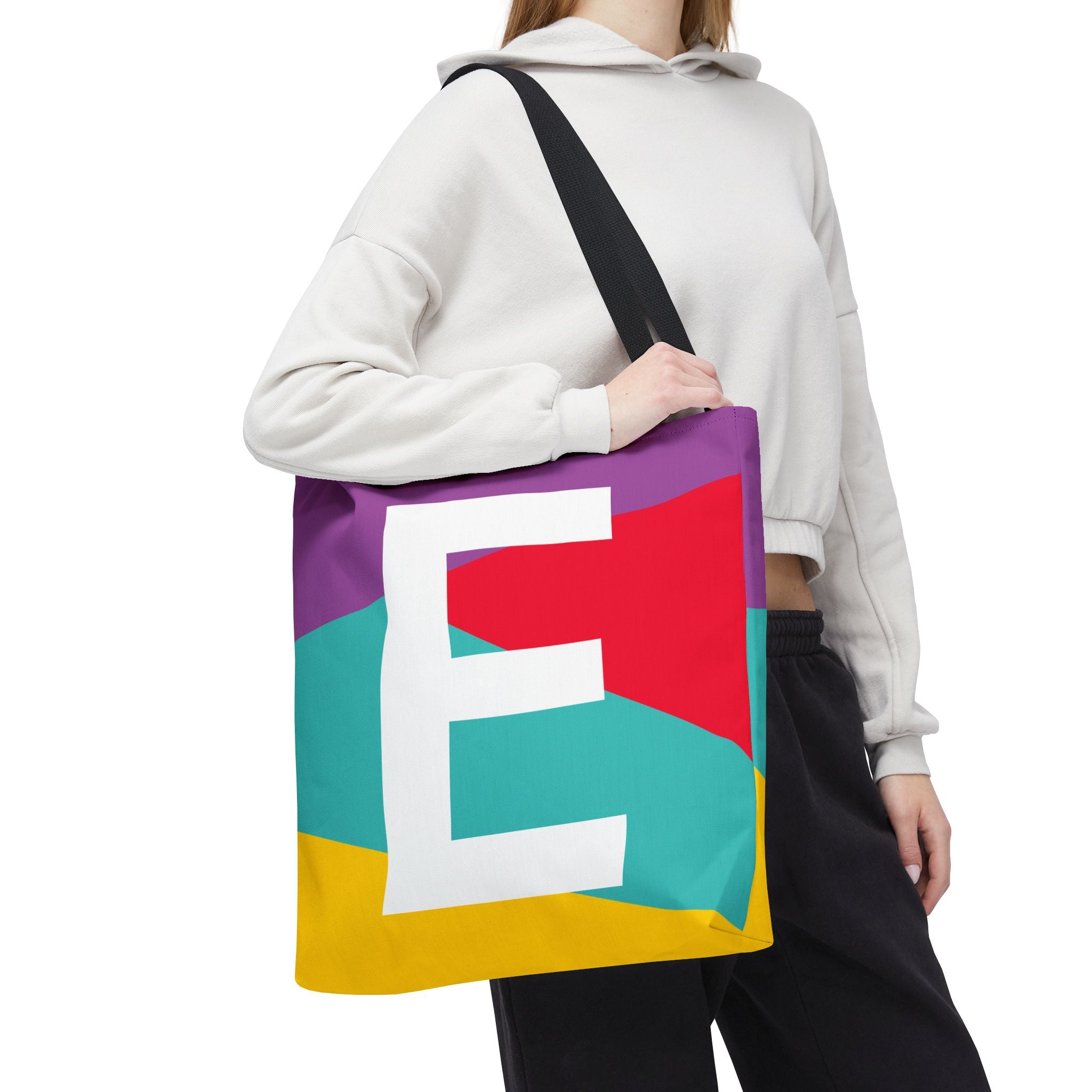 Monogram 'E' Colorblock Tote Bag — Personalized Initial E Shoulder Tote