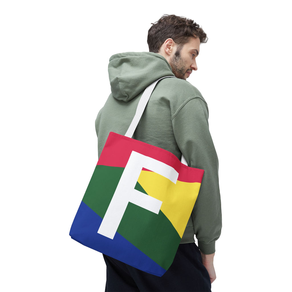 Monogram 'F' Colorblock Tote Bag — Personalized Initial F Shoulder Tote