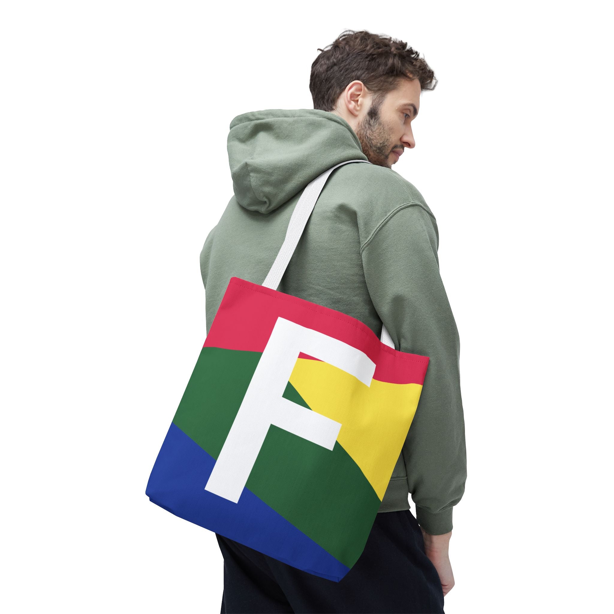 Monogram 'F' Colorblock Tote Bag — Personalized Initial F Shoulder Tote