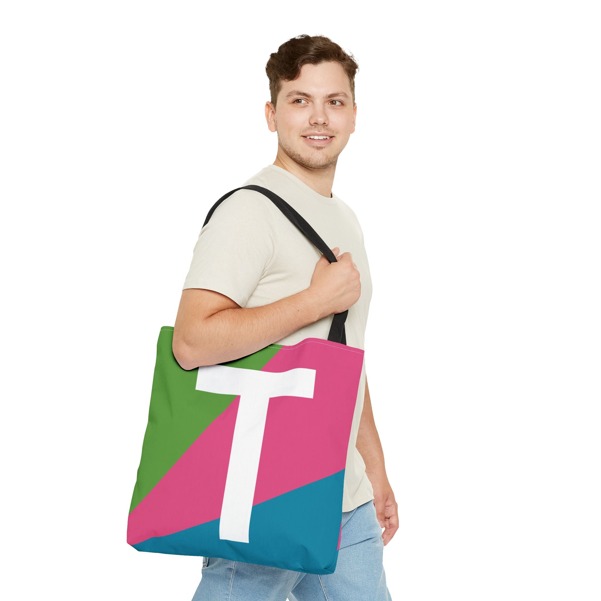 Monogram 'T' Colorblock Tote Bag — Personalized Initial T Shoulder Tote