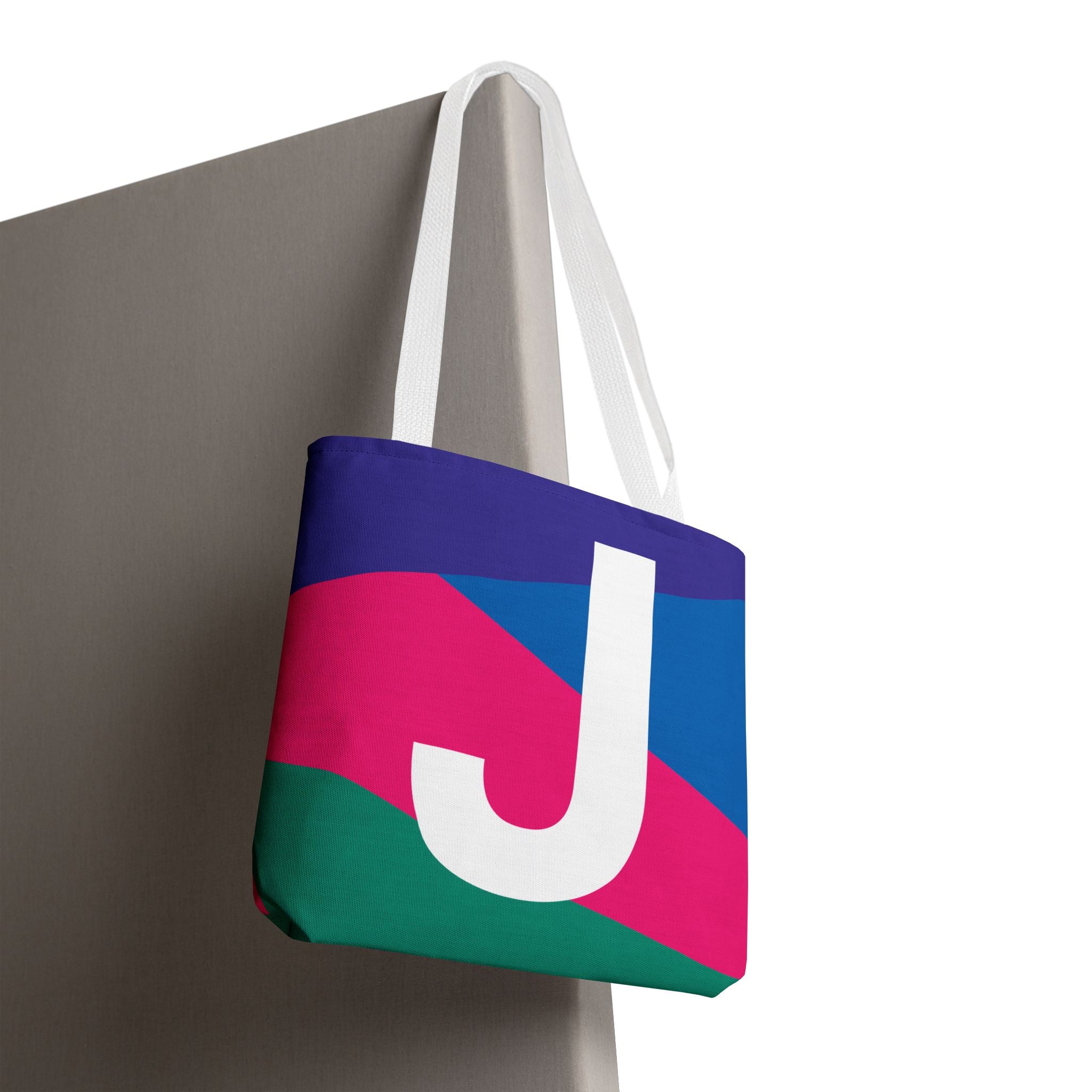 Monogram 'J' Colorblock Tote Bag — Personalized Initial J Shoulder Tote