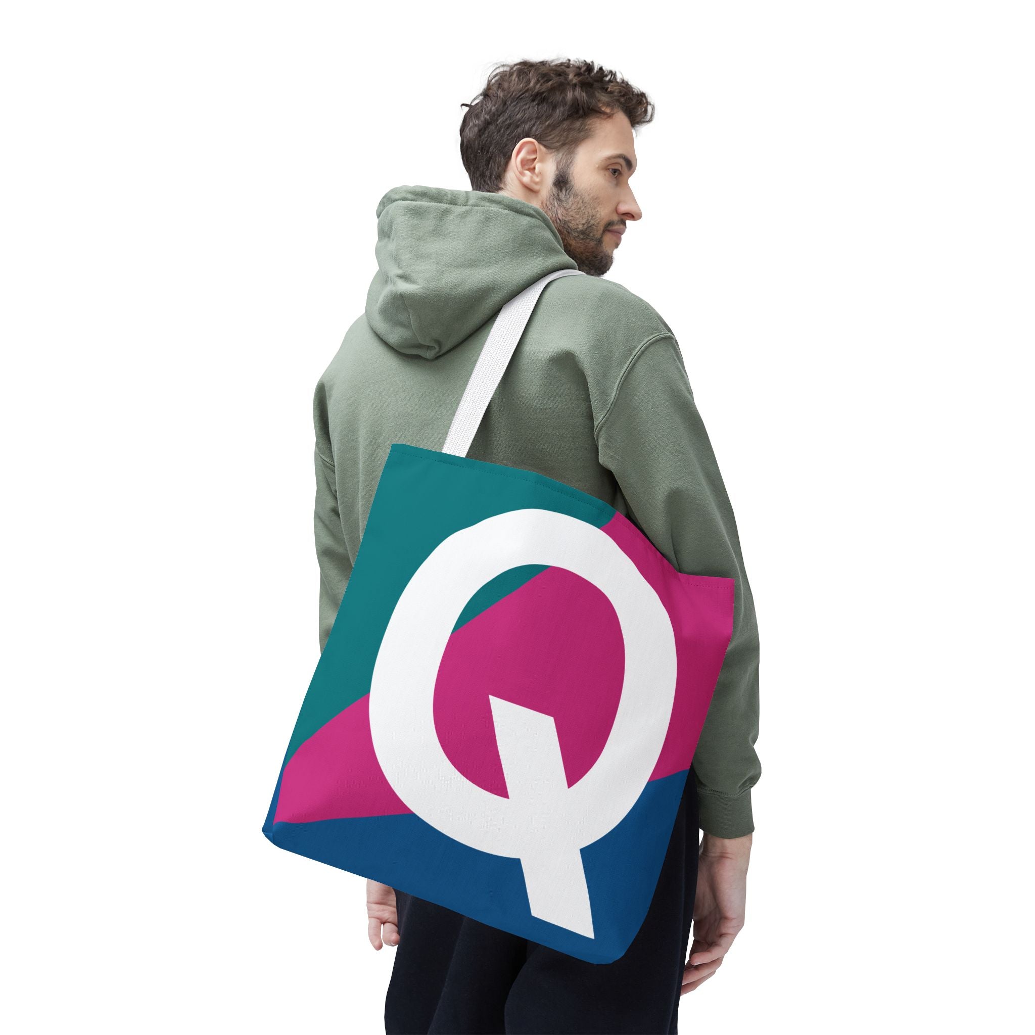 Monogram 'Q' Colorblock Tote Bag — Personalized Initial Q Shoulder Tote