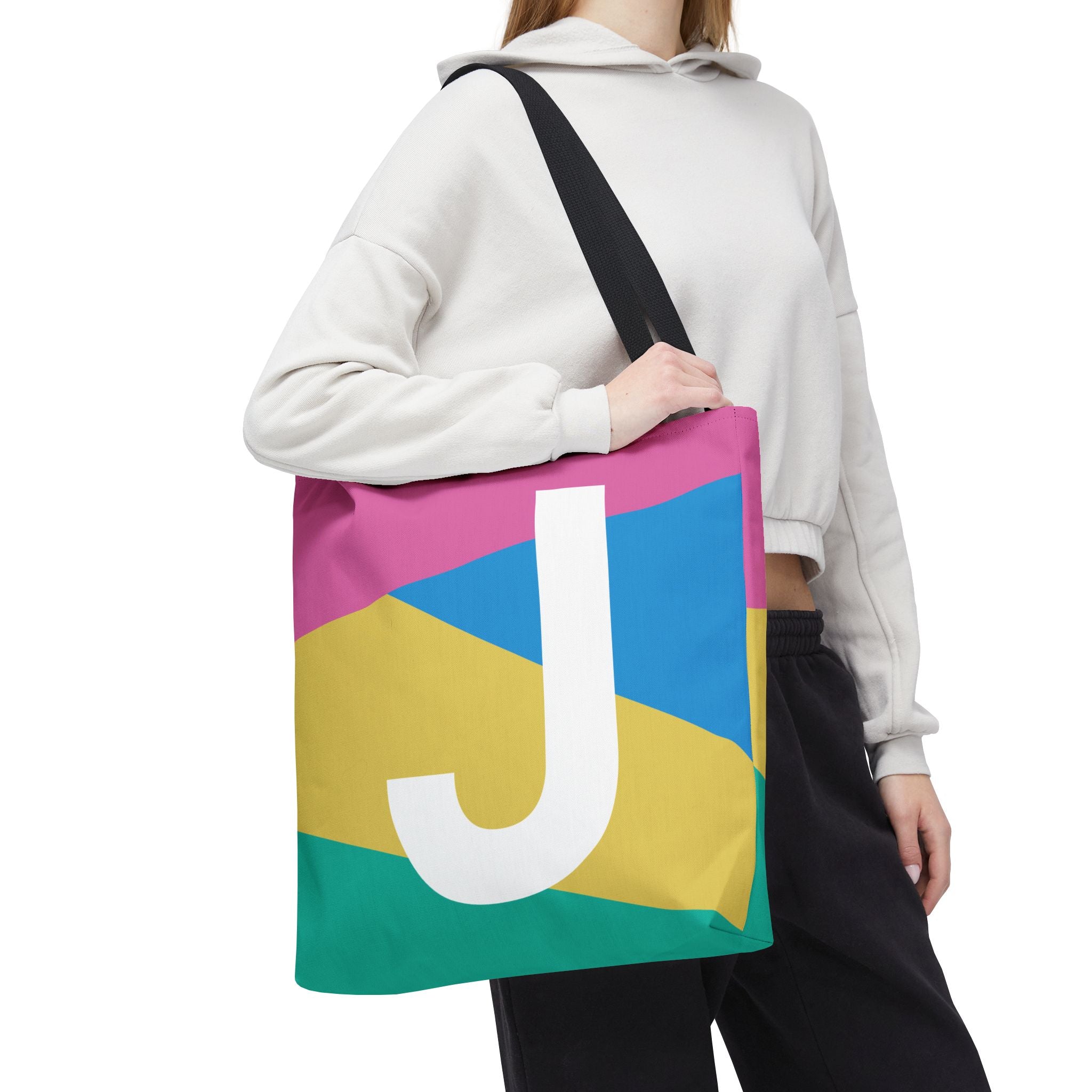 Monogram 'J' Colorblock Tote Bag — Personalized Initial J Shoulder Tote