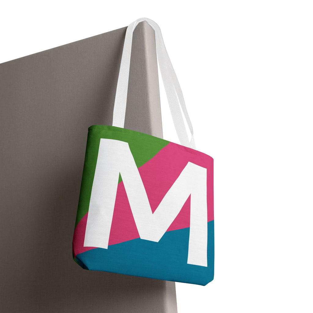 Monogram 'M' Colorblock Tote Bag — Personalized Initial M Shoulder Tote
