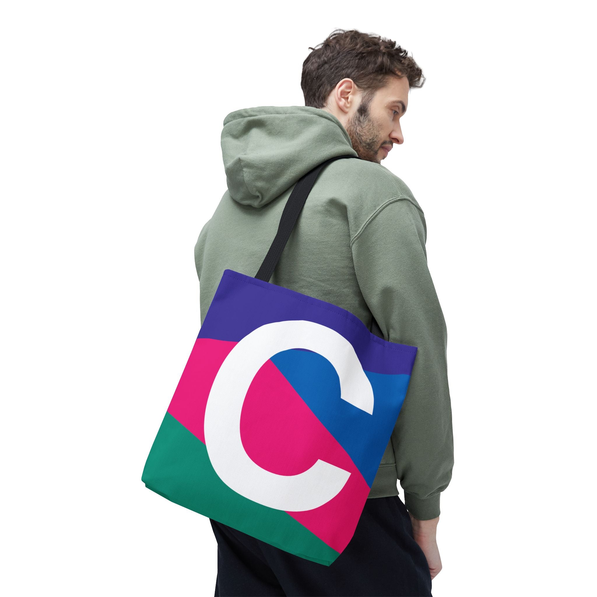 Monogram 'C' Colorblock Tote Bag — Personalized Initial C Shoulder Tote