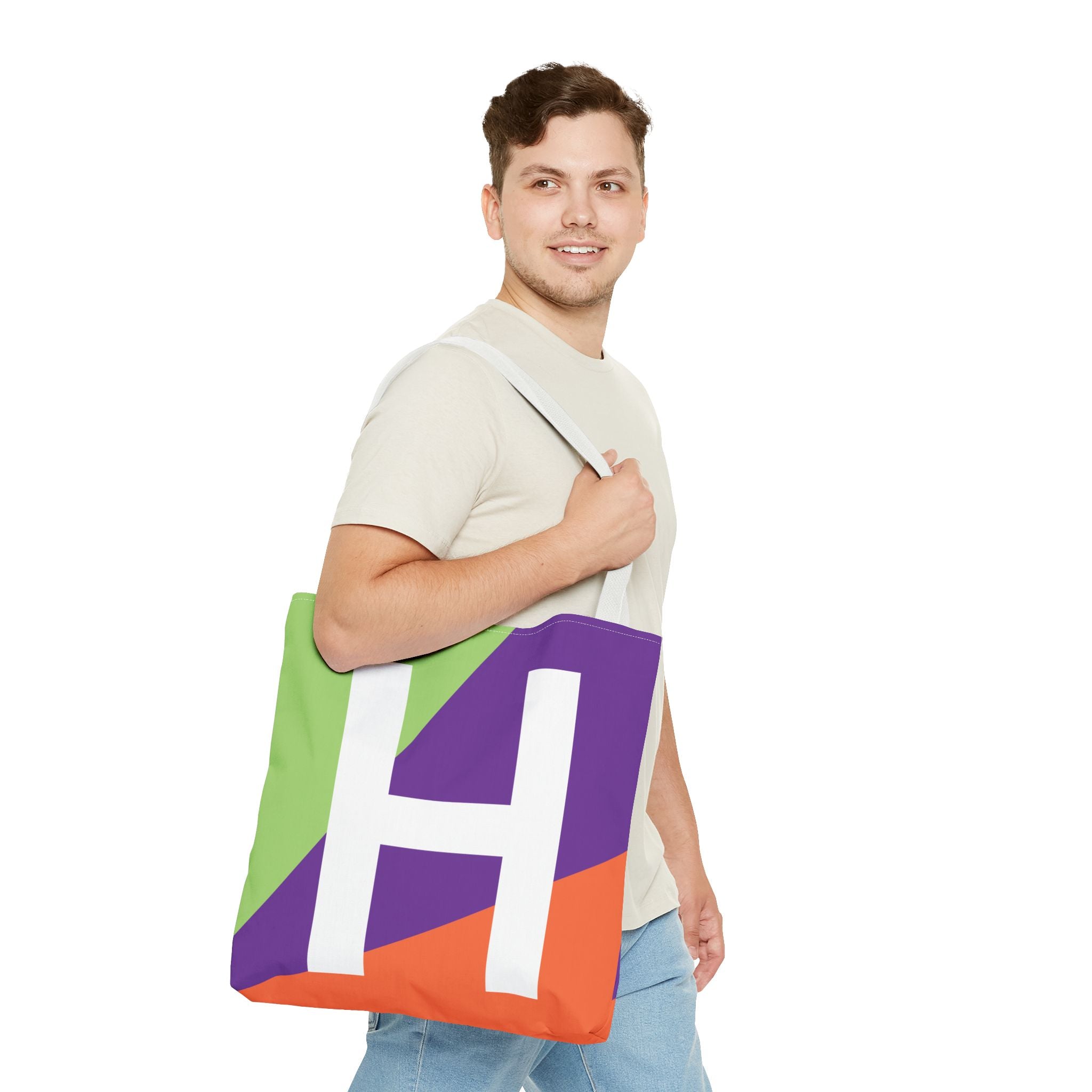 Monogram 'H' Colorblock Tote Bag — Personalized Initial H Shoulder Tote