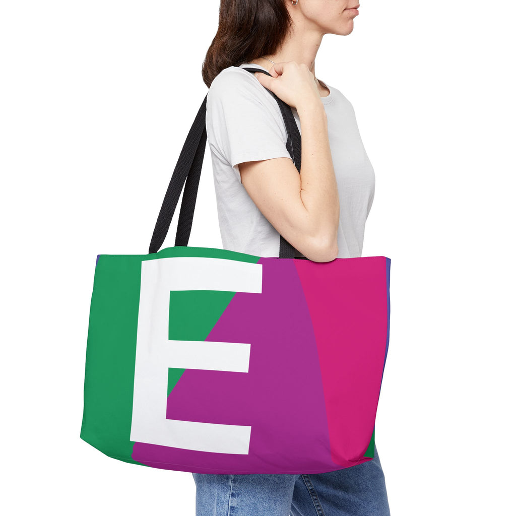 Personalized 'E' Colorblock Tote Bag — Monogram Weekender Tote
