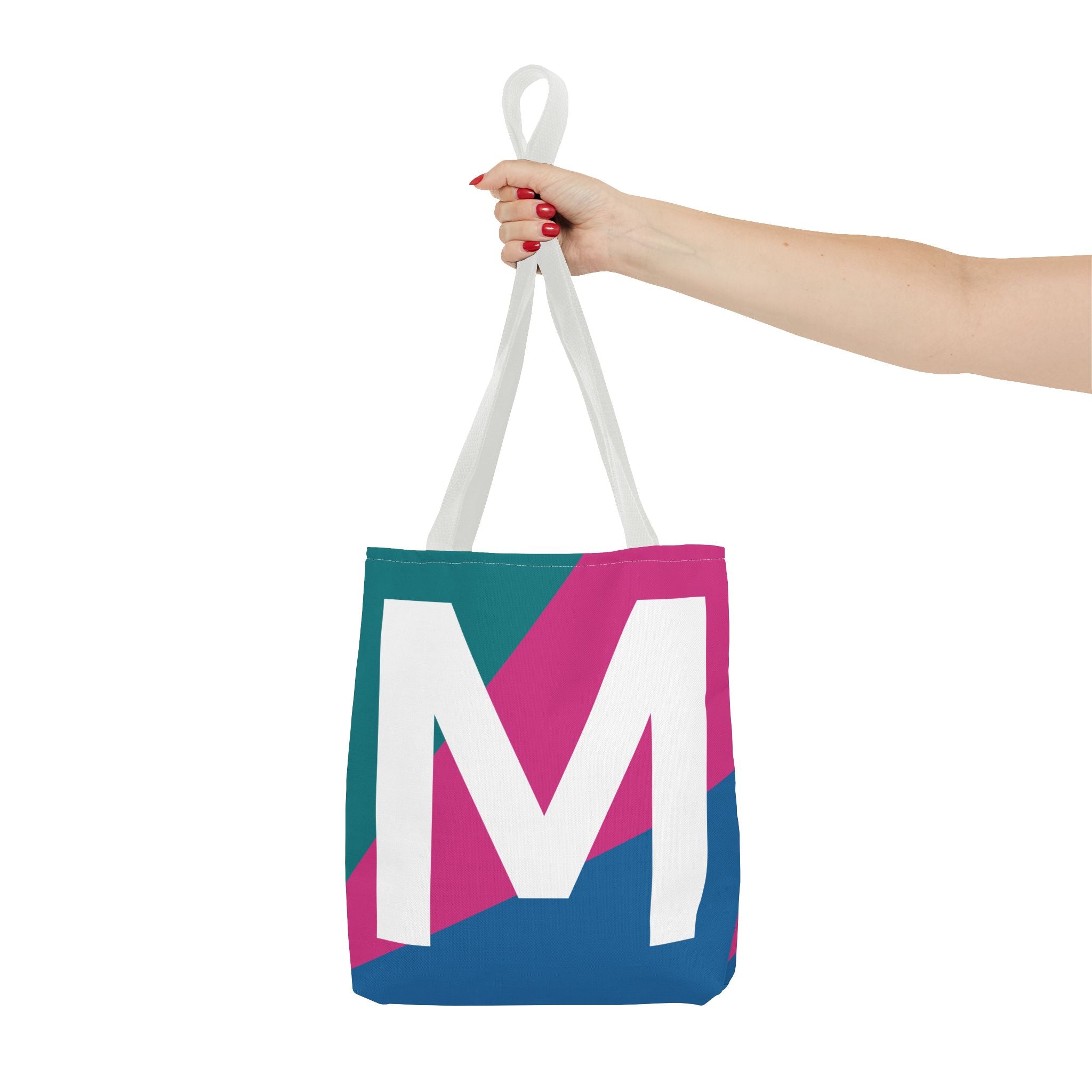 Monogram 'M' Colorblock Tote Bag — Personalized Initial M Shoulder Tote