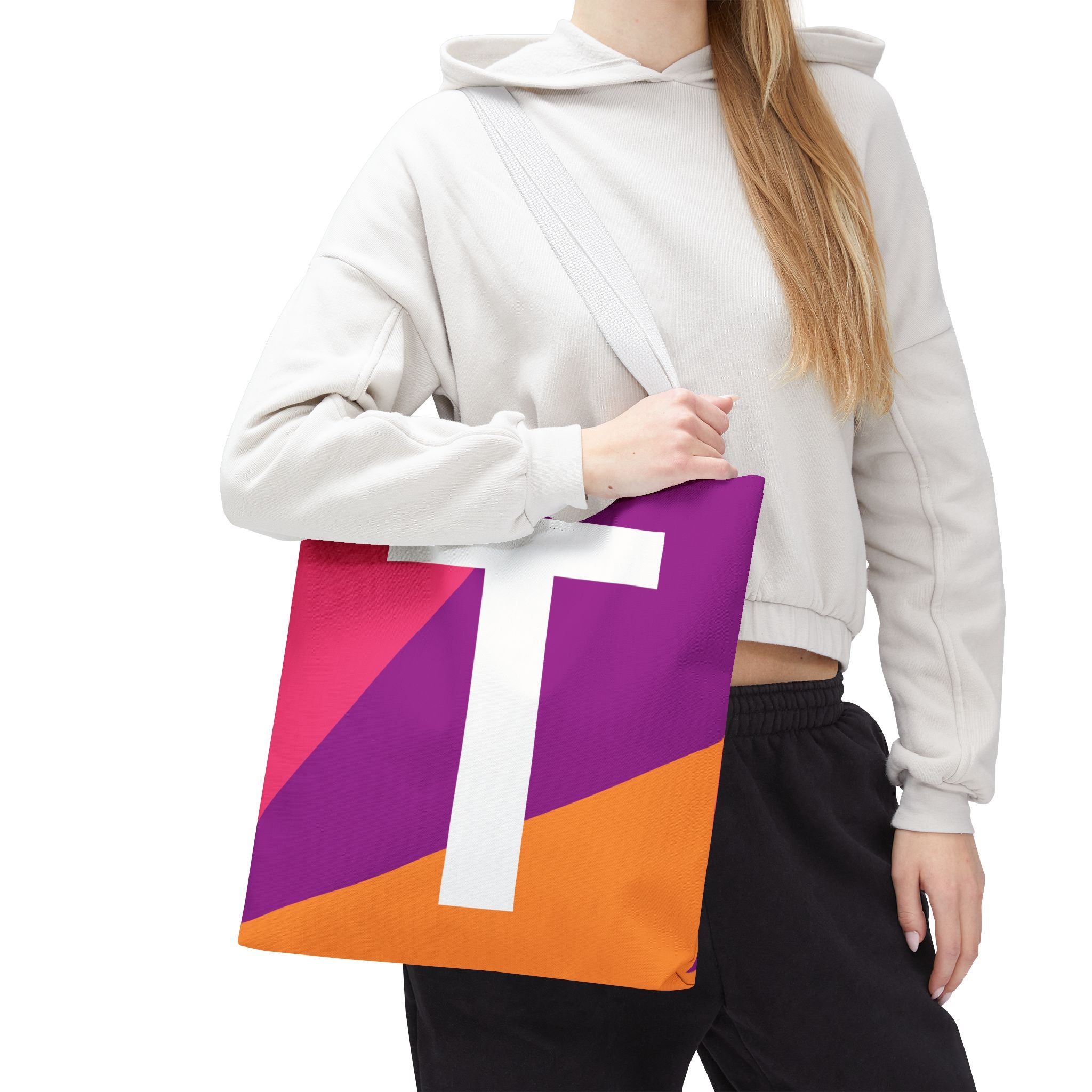 Monogram 'T' Colorblock Tote Bag — Personalized Initial T Shoulder Tote