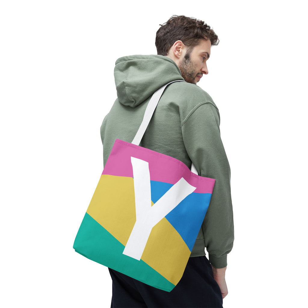 Monogram 'Y' Colorblock Tote Bag — Personalized Initial Y Shoulder Tote