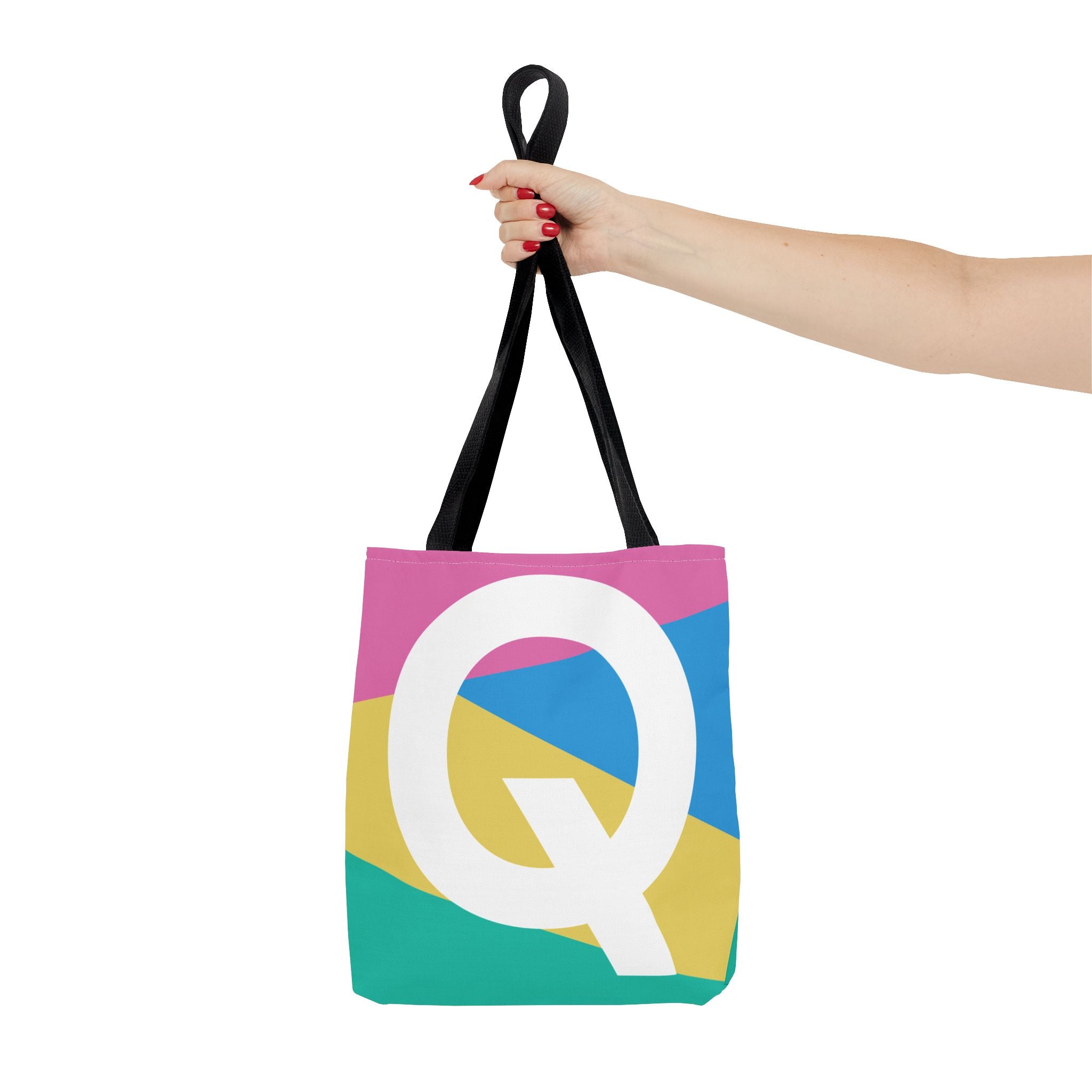 Monogram 'Q' Colorblock Tote Bag — Personalized Initial Q Shoulder Tote