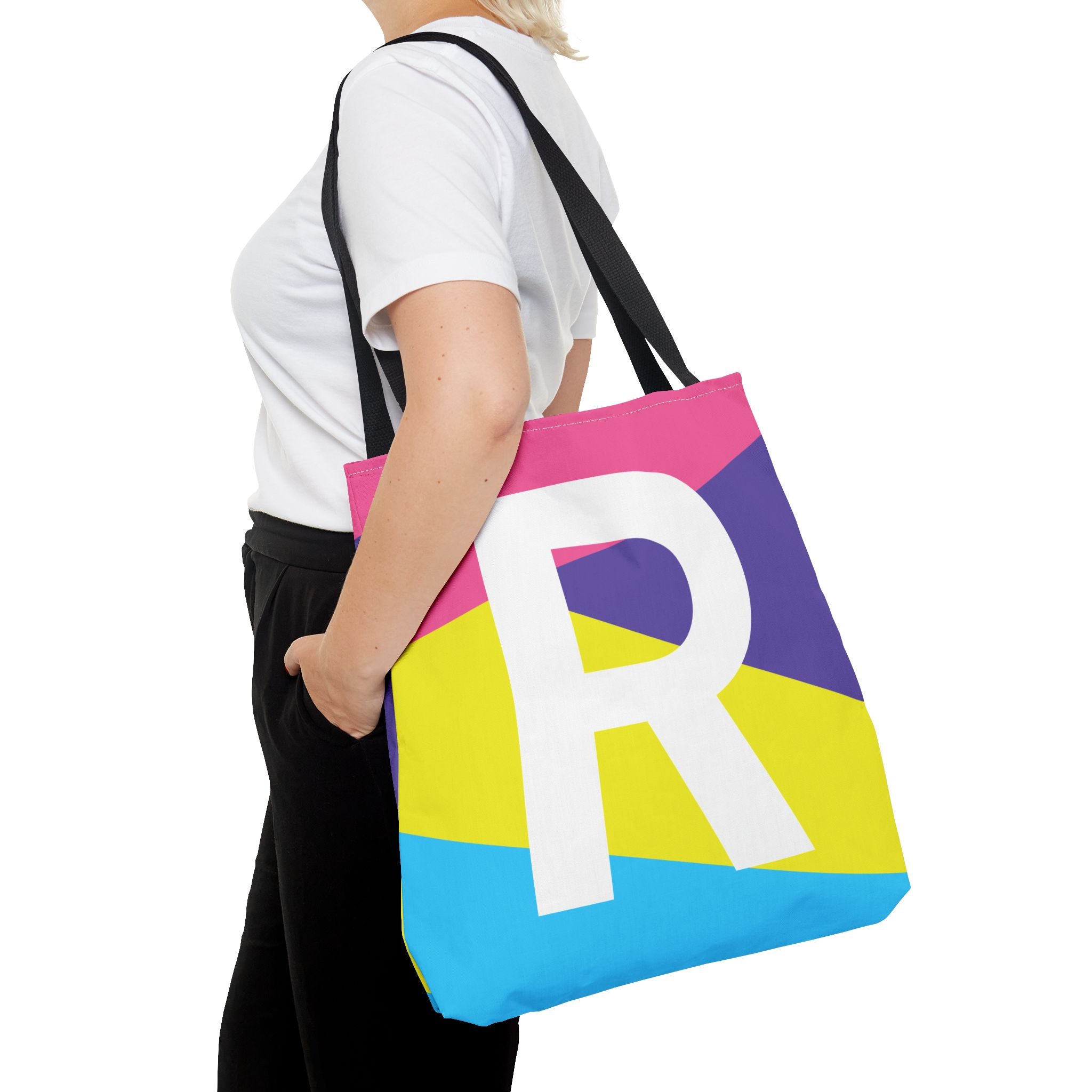 Monogram 'R' Colorblock Tote Bag — Personalized Initial R Shoulder Tote