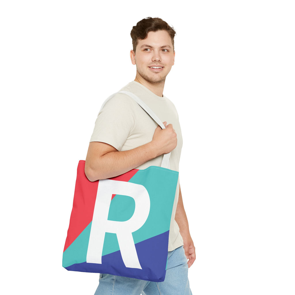 Monogram 'R' Colorblock Tote Bag — Personalized Initial R Shoulder Tote