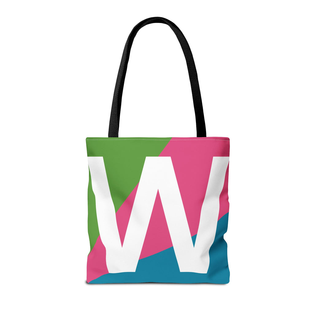 Monogram 'W' Colorblock Tote Bag — Personalized Initial W Shoulder Tote