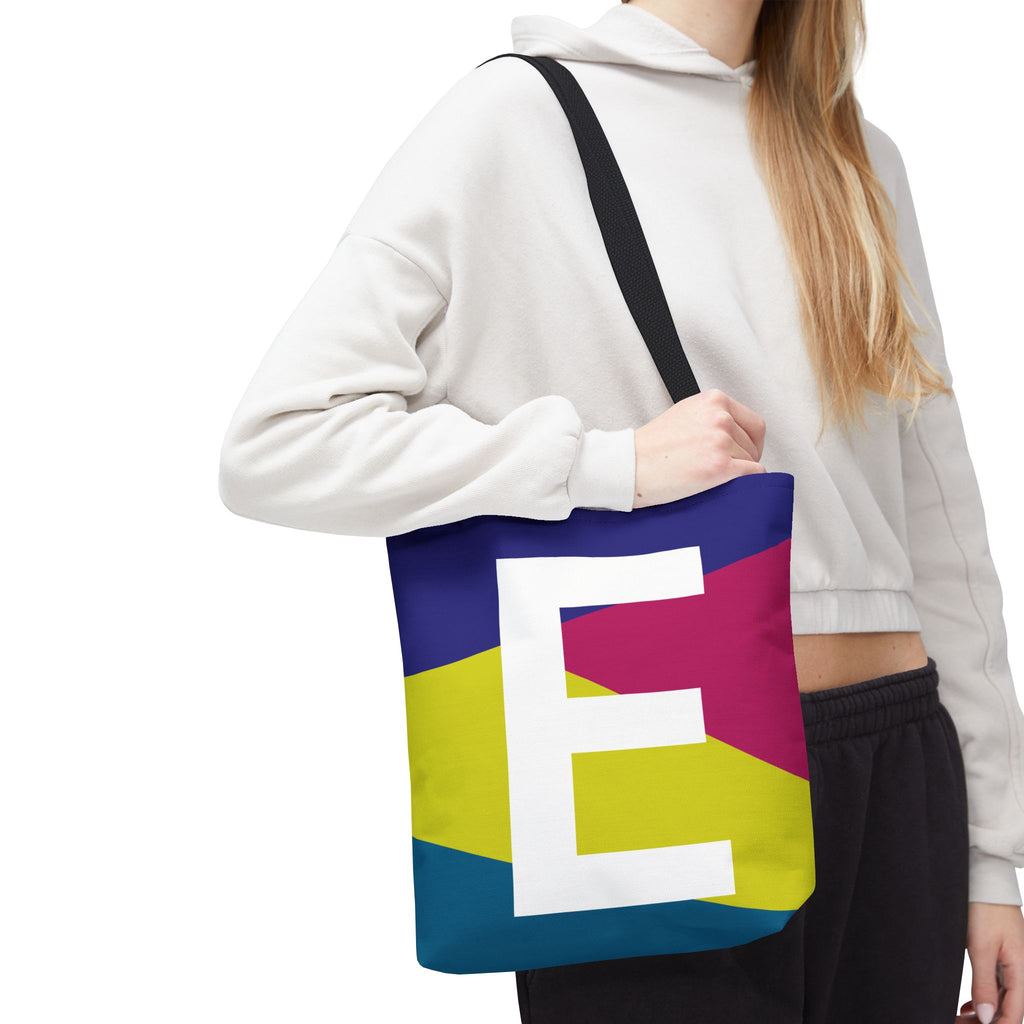 Monogram 'E' Colorblock Tote Bag — Personalized Initial E Shoulder Tote