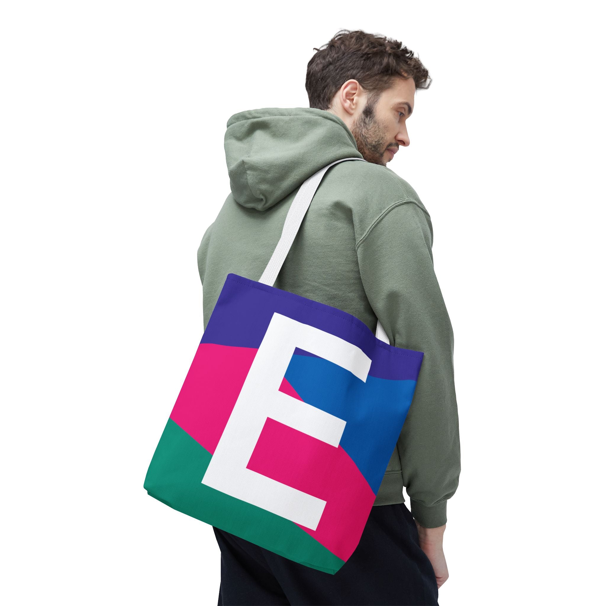 Monogram 'E' Colorblock Tote Bag — Personalized Initial E Shoulder Tote