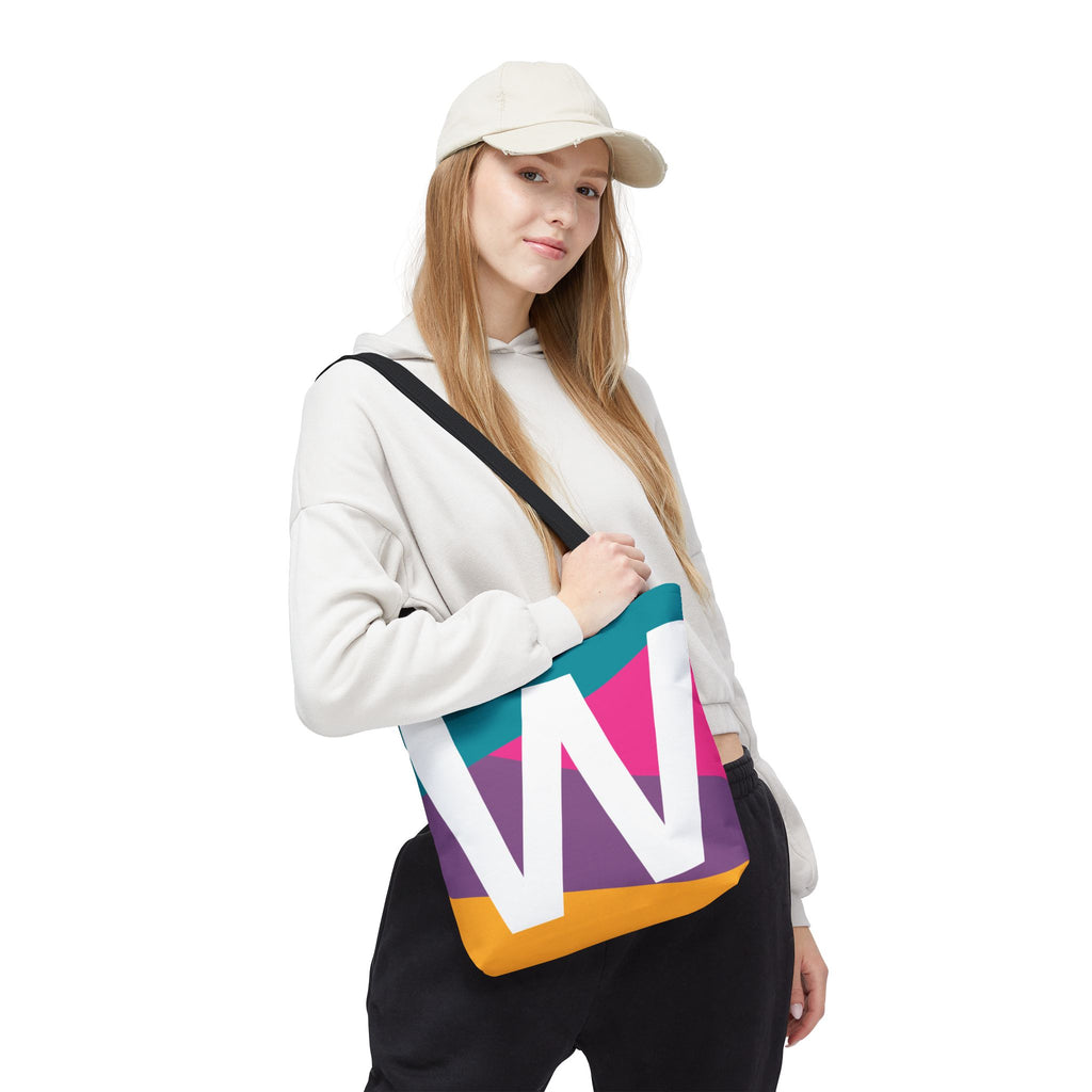 Monogram 'W' Colorblock Tote Bag — Personalized Initial W Shoulder Tote